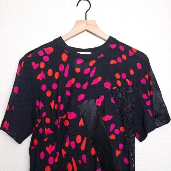 KOCHE Twisted Dotted Lace Mini Dress XS Black Red Mesh Satin Panel Sheer - Picture 7 of 15